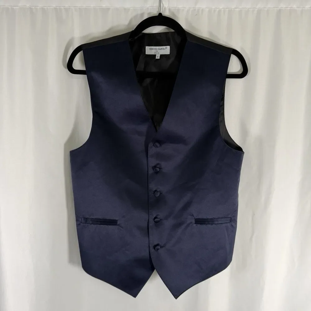 Vesuvio Napoli in Italy Suit Vest Men's Small Blue Black Button Up V-Neck